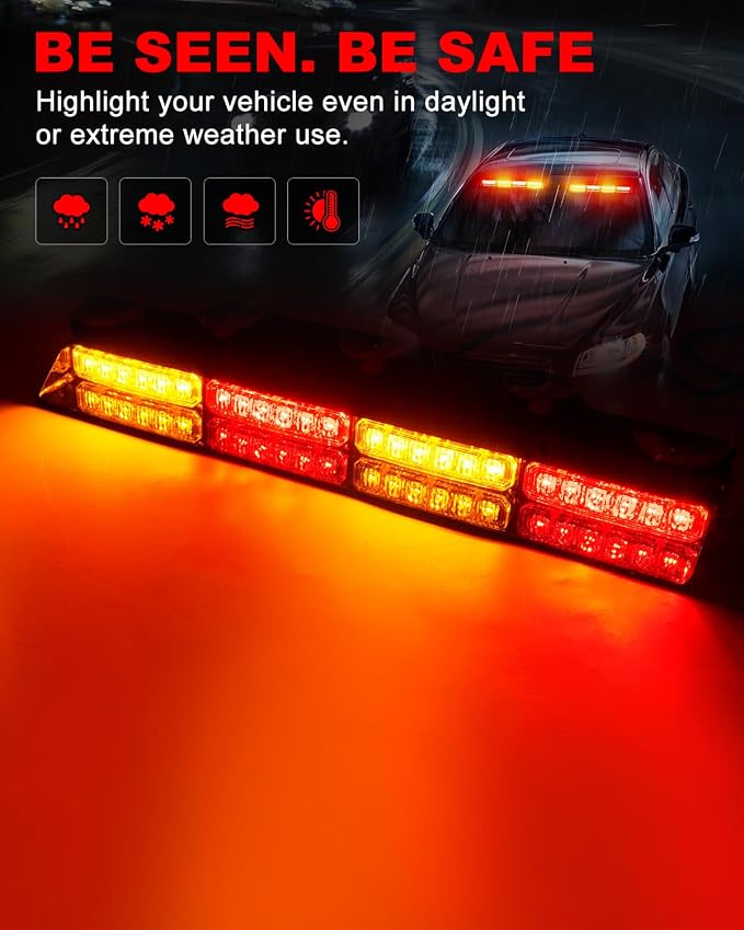 HLauto 6Z4J Emergency Dash Strobe Lights: 2x16.8 inch Red Amber Safety Lights - Image 3