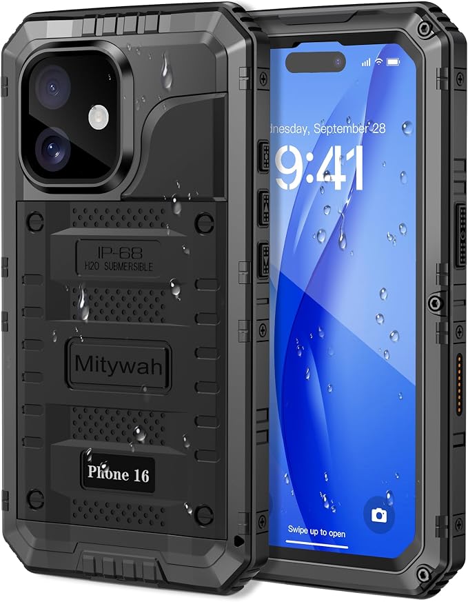 Mitywah Waterproof Case for iPhone 16, Shockproof Heavy Duty Case by Mitywah