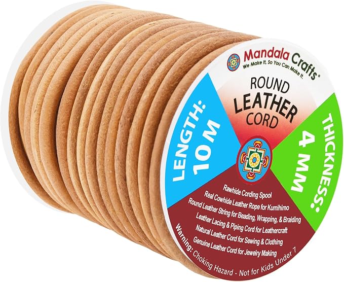Mandala Crafts Round Genuine Tan Leather Cord by MandalaCrafts
