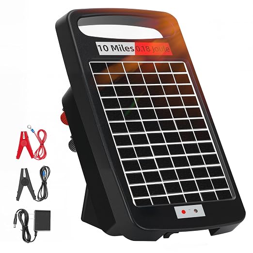 10 Miles Solar Powered Electric Fence Charger – 0.18J Output, 24/7 Day/Night by Unknown