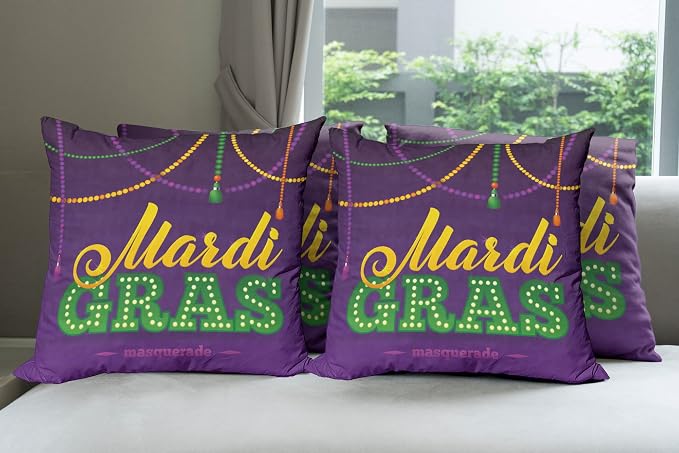 Ambesonne Mardi Gras Throw Pillow Cushion Case Pack of 4, Beads and Tassels by Ambesonne