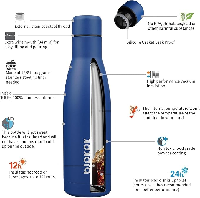BJPKPK 17oz Insulated Water Bottles Stainless Steel Sports Water Bottles Keep - Image 3