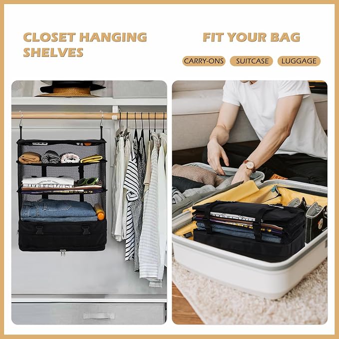 Surblue Hanging Closet Storage Bag Collapsible 3-Shelf Washable Oxford Fabric - Image 2