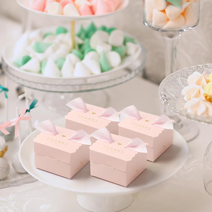CHolic 50Pcs Party Favor Candy Box, Thank You Pink Gift Candy Box - Image 6