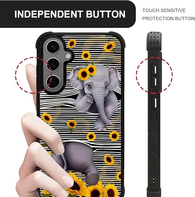 for Samsung Galaxy S24 S25 Plus Case, Cute Little Elephant Sunflower White Line - Image 5