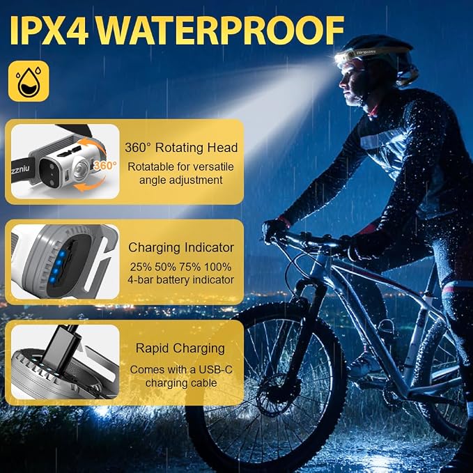 LED Headlamp Rechargeable Type-C, 2 Pack Super Bright Head Lamps, 8 Modes Clip - Image 5