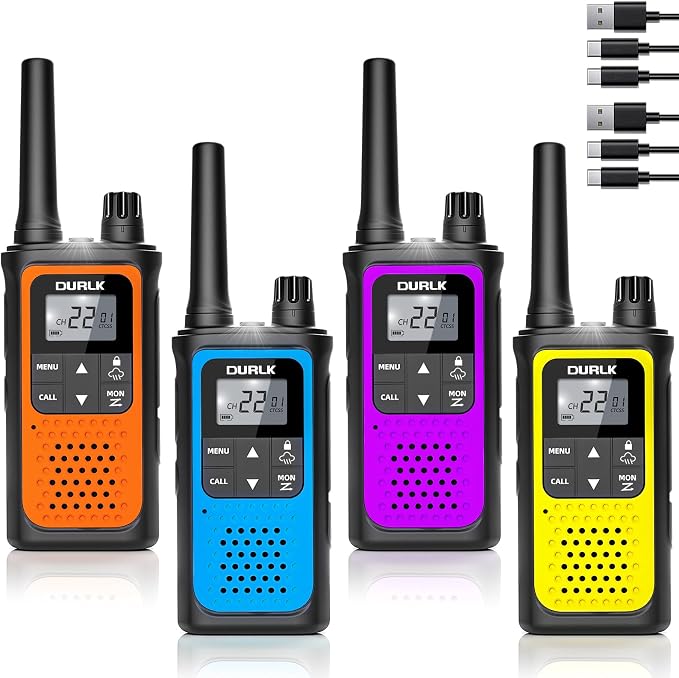 Rechargeable Walkie Talkies Long Range, 4 Pack Walkie Talkies by DURLK