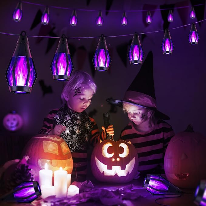 iBaycon Solar Halloween Lights, 27Ft 10 LED Bulbs Flickering Flame String Light - Image 7