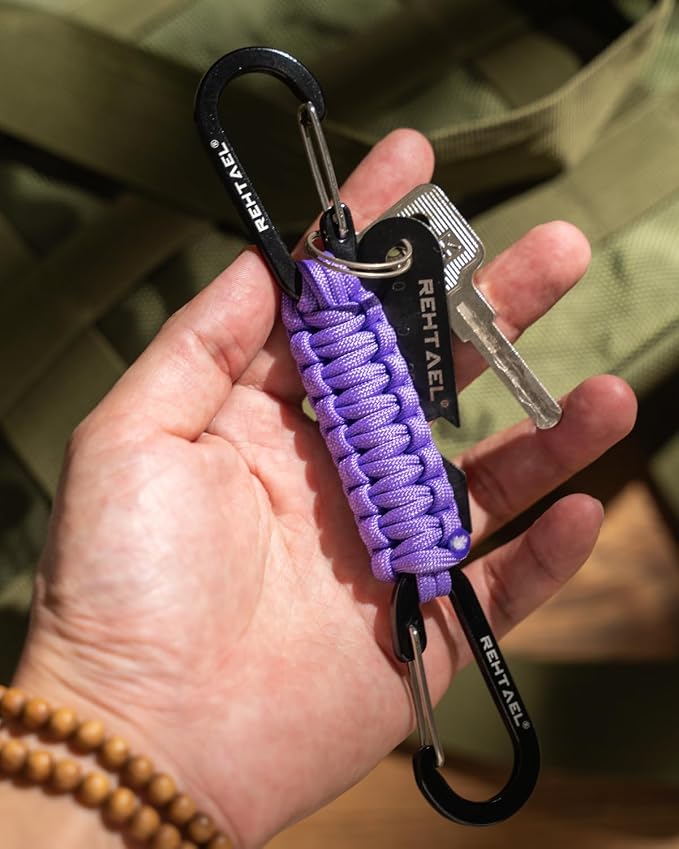 Paracord Braided Carabiner Keychain Lanyard Strap, Hanger Stroller Hook w/2 - Image 2