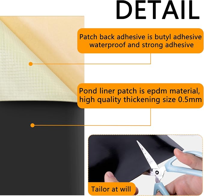 Adnee 2 Pcs Pond Liner Repair Patch-8 x 8 Inches Self-Adhesive EPDM Liner - Image 4