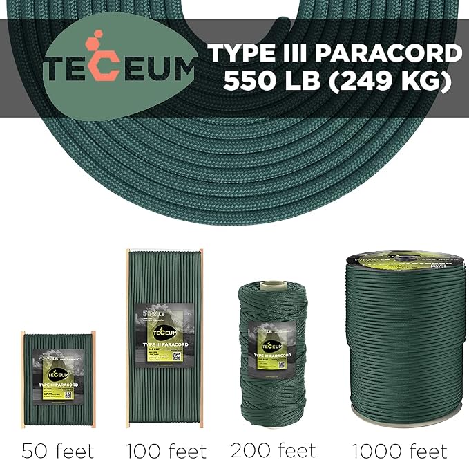 TECEUM 5/32" Paracord Rope 1000 – 1000ft / 200ft / 100ft / 50ft – Tactical - Image 9