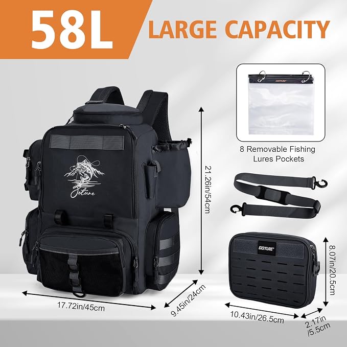 Goture Fishing Backpack, 58L 900D Water-Resistant Insulated Tackle Backpack - Image 5