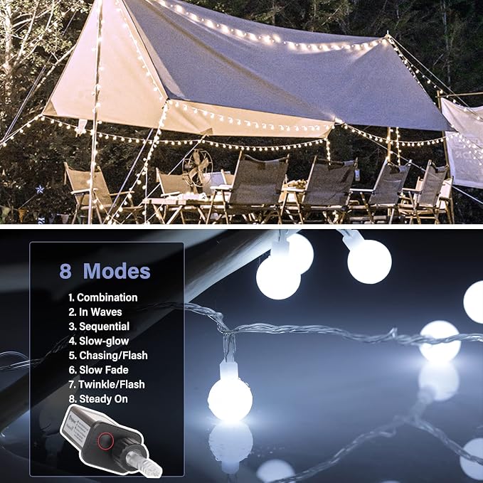 Minetom Globe String Lights, 66 Feet 200 Led Fairy Lights Plug in, 8 Modes - Image 5