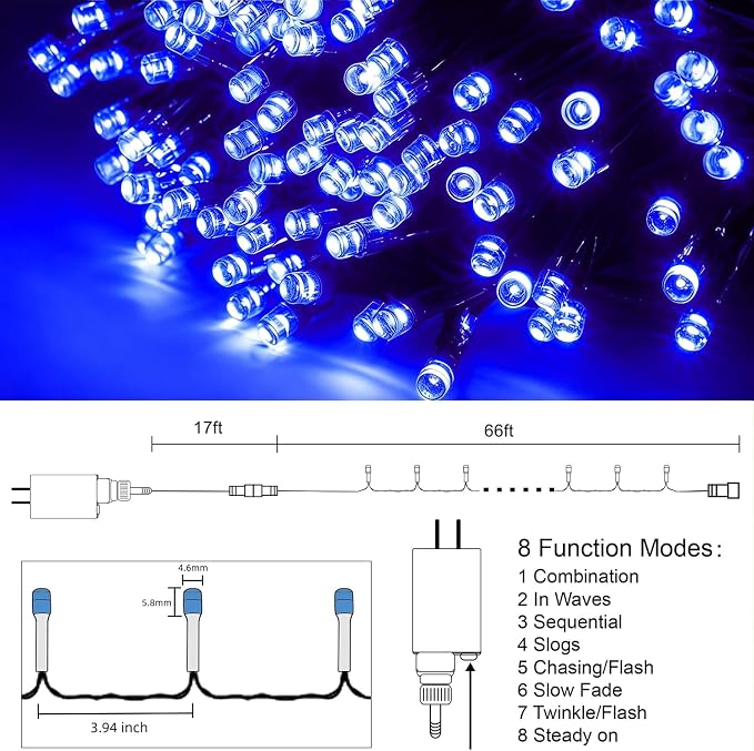 HOME LIGHTING 66ft Christmas Decorative Mini Lights, 200 LED Green Wire Fairy - Image 4