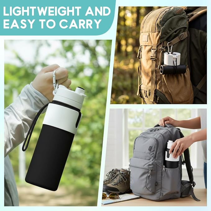 LemonRoad 2 Pcs 26 oz Silicone Collapsible Water Bottle, Portable Foldable - Image 5