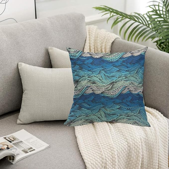 TKS MITLAN Abstract Wave Pillow Covers 18 x 18 Inch Ocean Sea Water Gradient - Image 5
