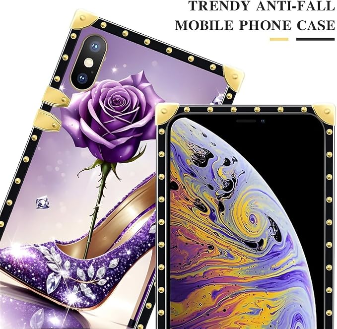 Compatible with iPhone XR Case, High Heeled Purple Diamond Rose Luxury Golden - Image 4