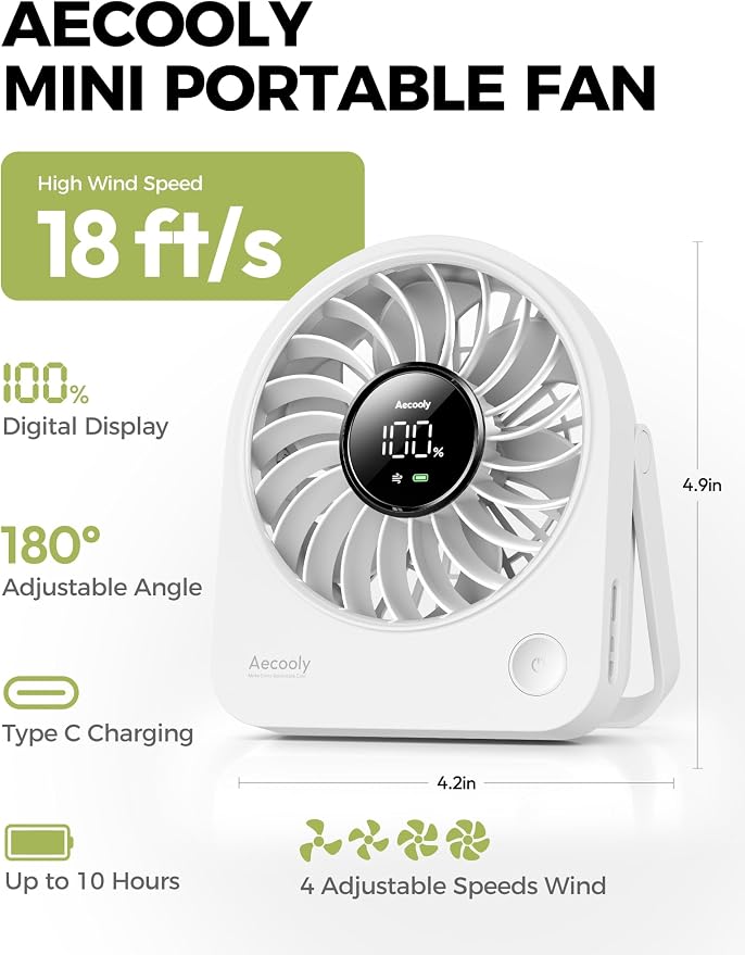 Aecooly Mini Portable Fan, Small Enough to Hold USB Desk Fan, 4 Speeds Quiet - Image 2