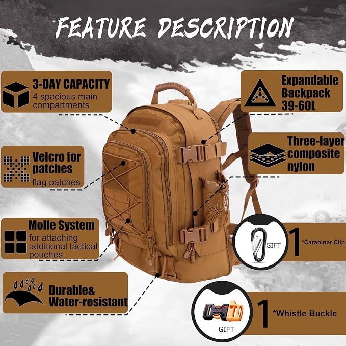Large Military Bug Out Bag 3 Day Pack Expandable Backpack Army Daypack - Image 3
