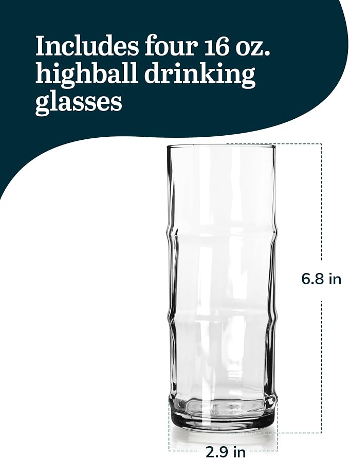 Libbey Tiki Bamboo Highball Drinking Glasses, Iconic 16 Oz Tall Cocktail - Image 3