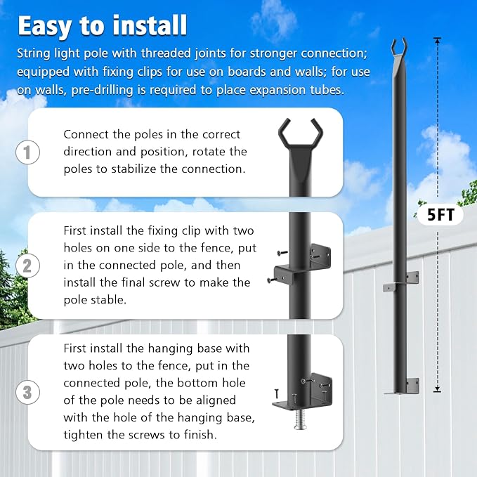 AHRLHR 5 Ft String Light Poles 6 Pack, String Light Poles - Image 7