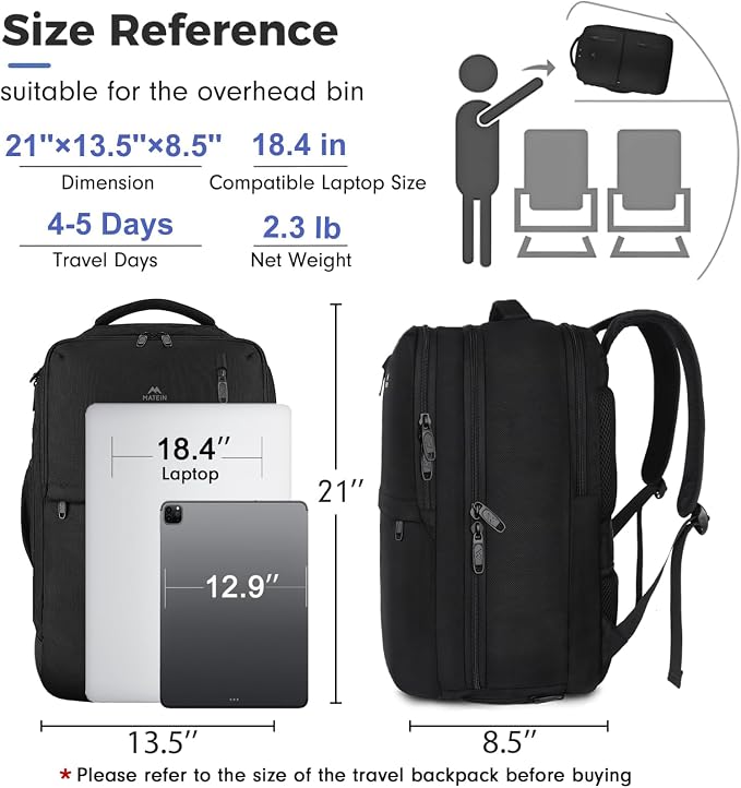 MATEIN Extra Large 45L Travel Laptop Backpack, Airline Approved Carry on - Image 2