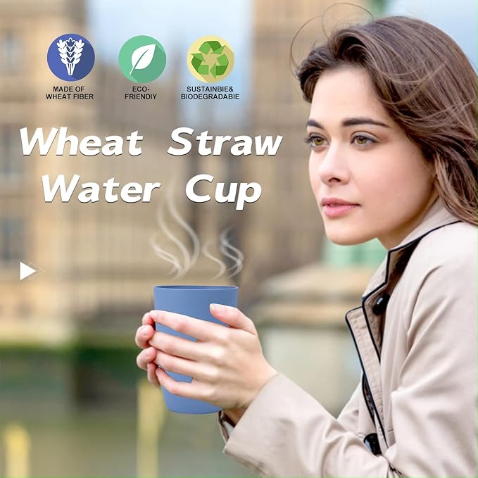 Wheat Straw Cups 6 PCS Good Alternative to Plastic Reusable Cups 12 oz - Image 7