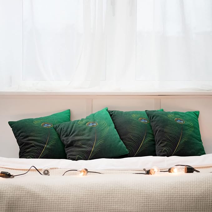 Ambesonne Peacock Decorative Throw Pillow Case Pack of 4, Peacock Feather - Image 6