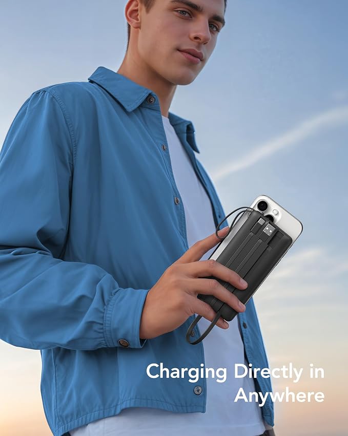 VRURC Portable Charger with Built in Cables, Slim Power Bank 10000mAh, USB C - Image 7
