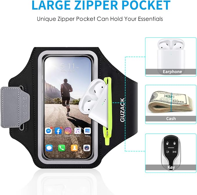 GUZACK Running Armband for iPhone 17 16 15 14 13 Pro Max, Galaxy S25 S24 S23 S22 - Image 2