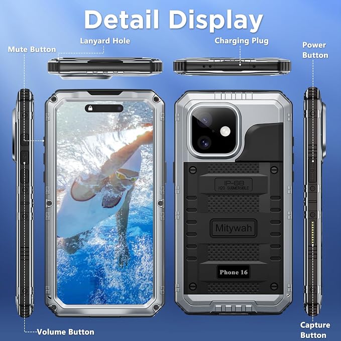 Mitywah Waterproof Case for iPhone 16, Shockproof Heavy Duty Case - Image 7