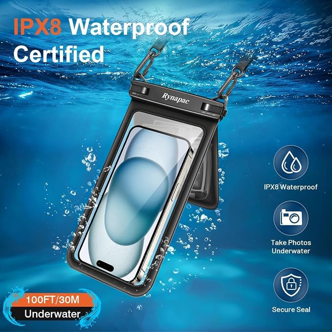 Rynapac IPX8 Waterproof Phone Pouch 2 Pack, Double Space Waterproof Phone Case - Image 2