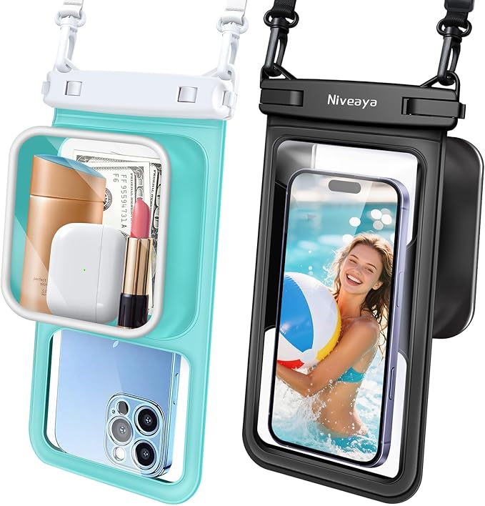 Niveaya 2 Pack IPX8 Waterproof Phone Pouch, Large Space Cell Phone Pouch by Niveaya