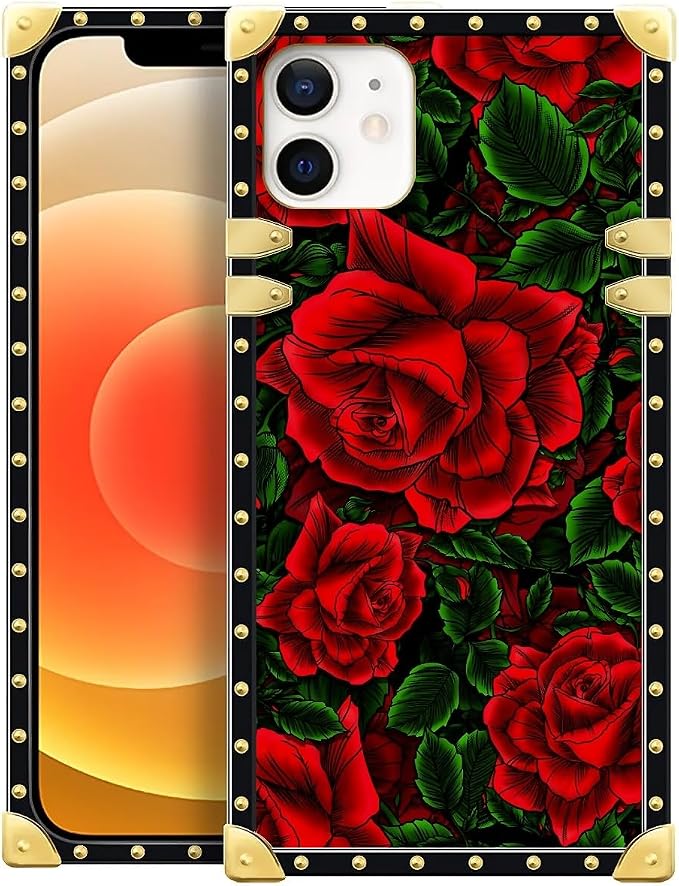 Compatible with iPhone 11 Case, Vector Red Rose Green Leaf Luxury Golden by Unknown