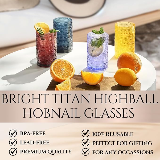 Khen Plastic Hobnail Drinking Highball Glasses Set of 6 Bright Tones Cups 14oz - Image 2