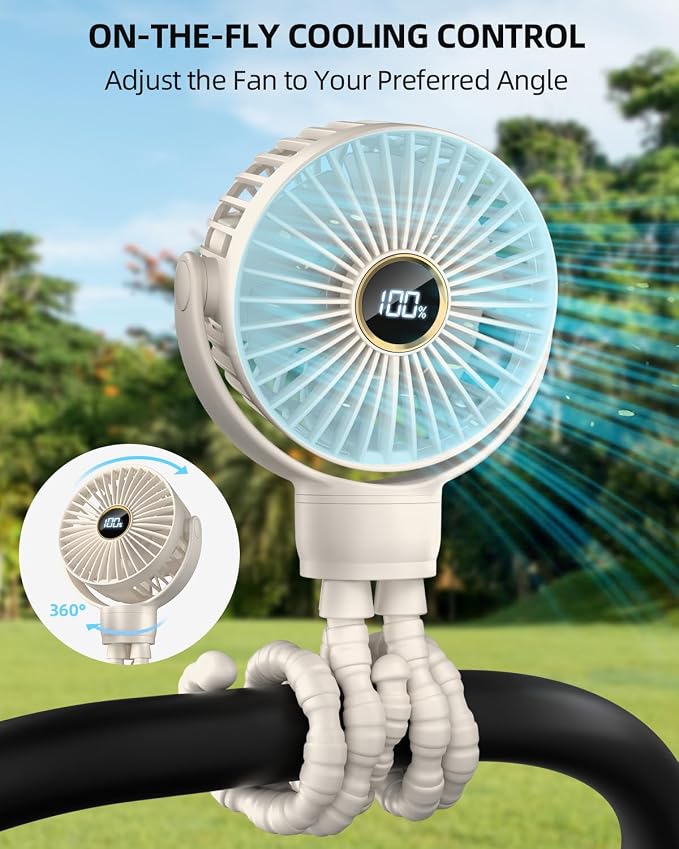 Portable Stroller Mini Fan, Small Rechargeable Personal Fan, Travel Essentials - Image 2