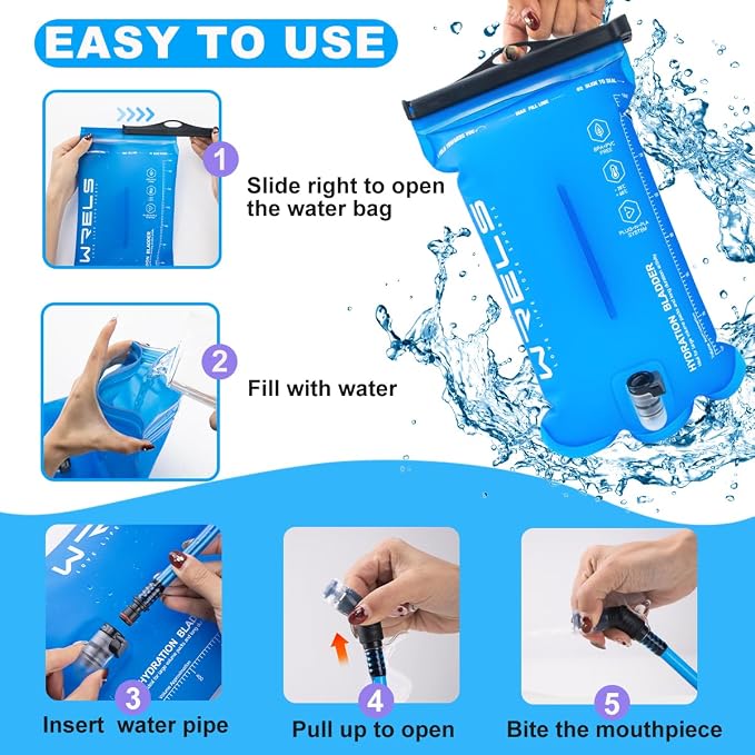 WRELS 1L/1.5L/2L/3L BPA Free Hydration Bladder, Leakproof TPU Water Bladder - Image 6