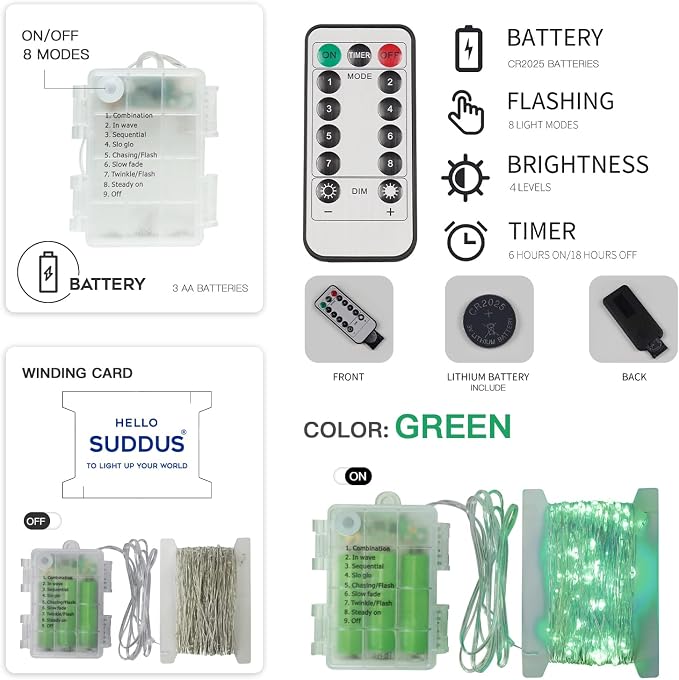 suddus Green Christmas Lights, 33ft 100 LED String Lights - Image 7