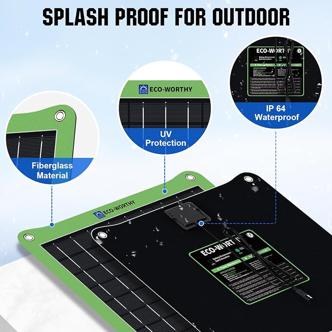 ECO-WORTHY Upgrade 7.5W Solar Car Battery Charger Maintainer 12V Waterproof - Image 7