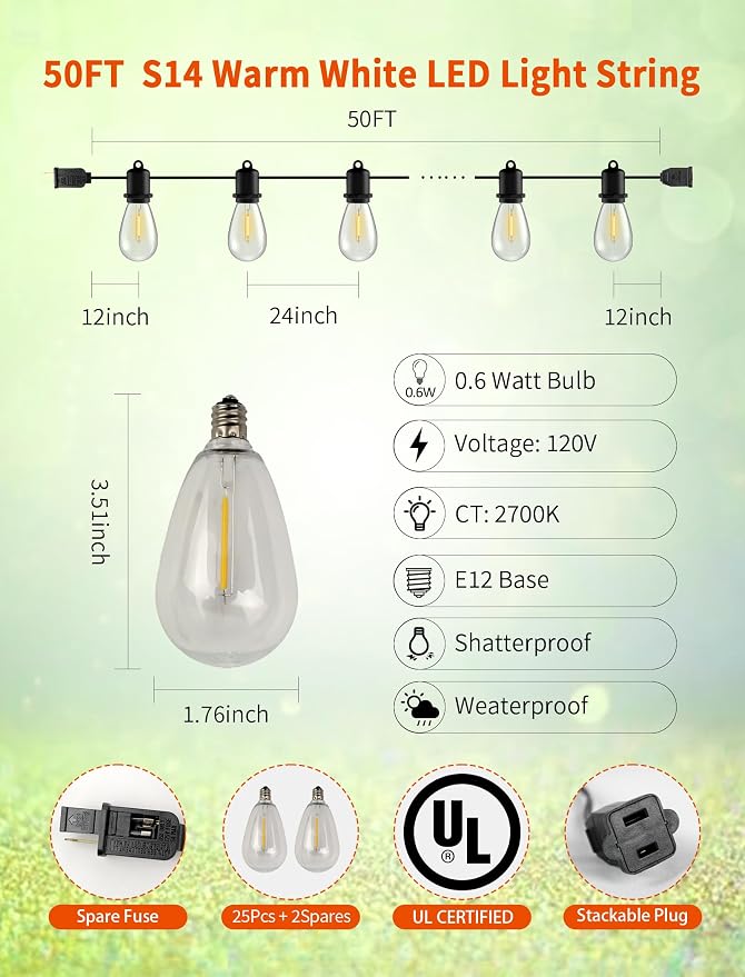 50FT LED Outdoor String Lights - Image 2