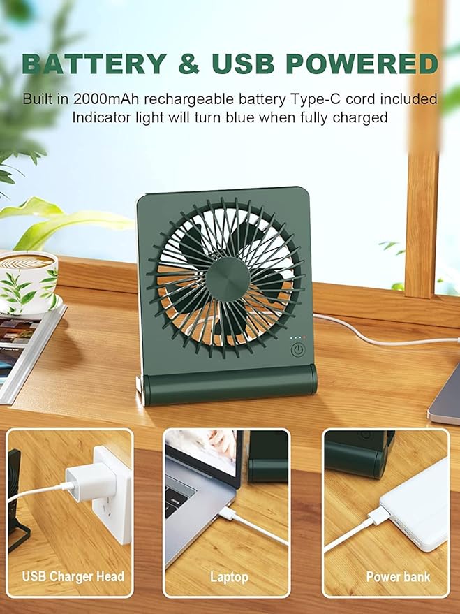 Small Desk Fan, Rechargeable USB Fan Battery Operated, Ultra Quiet, Strong Wind - Image 5