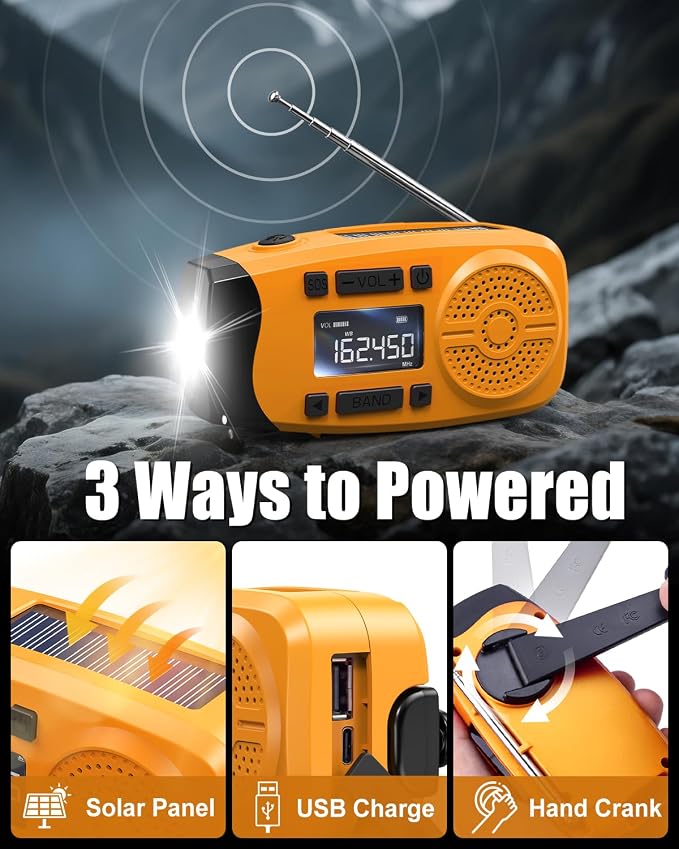Runningsnail Emergency Weather Radio, 7400mWh Hand Crank Emergency Radio - Image 6