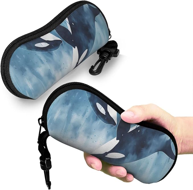 Watercolor Orca Whale Glasses Case Neoprene Portable Zipper Eyeglass Bag - Image 7