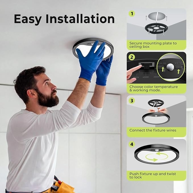 hepside Motion Sensor Ceiling Light Wired, 3000K/4000K/6500K LED Flush Mount - Image 7