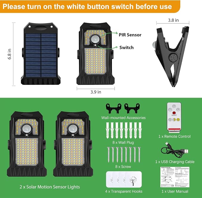 Tryme 118Leds Solar Lights Outdoor Clip Motion Sensor Lights Security Light 3 - Image 8