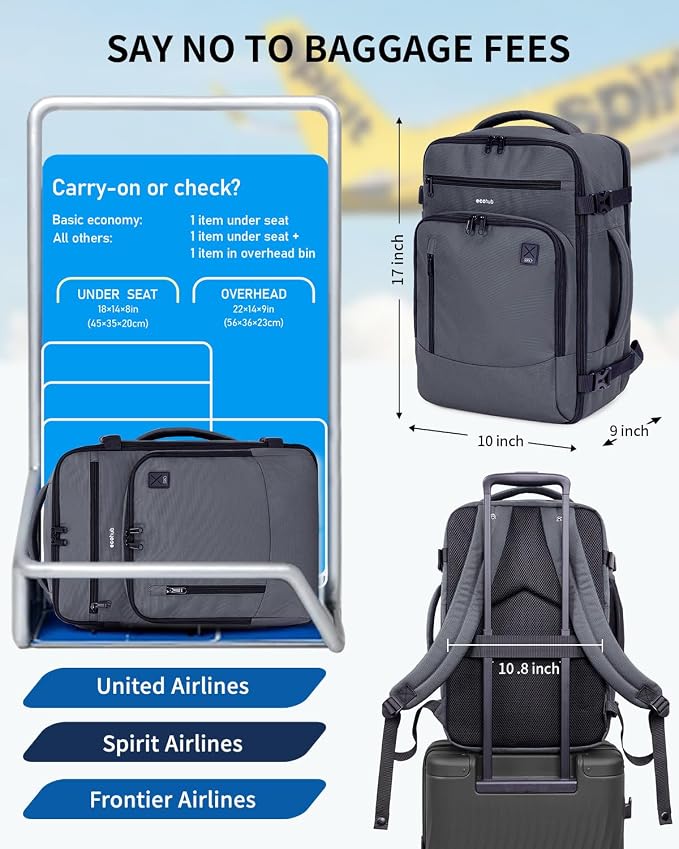 ECOHUB 17" Small Travel Backpack, United Airlines Personal Item Bag 17x10x9 - Image 2