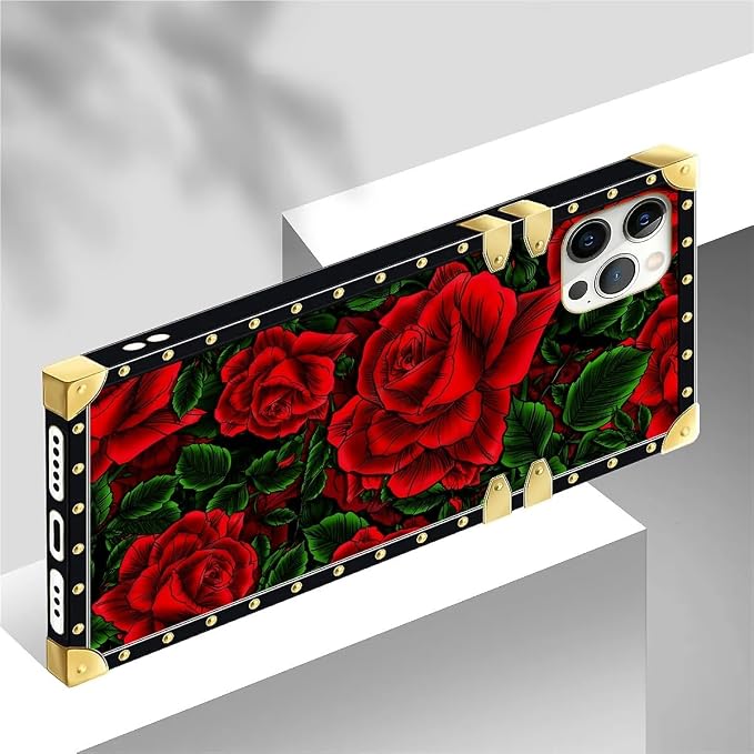 Compatible with iPhone 12 Pro Max Case, Vector Red Rose Green Leaf Luxury - Image 4