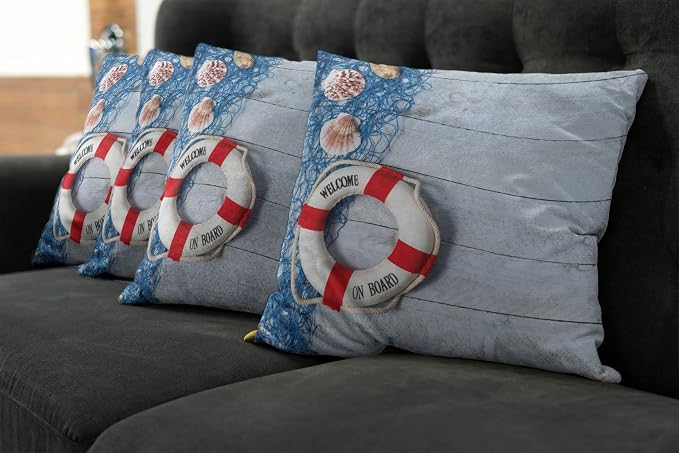 Ambesonne Coastal Throw Pillow Cushion Case Pack of 4, Welcome on Board Message - Image 7