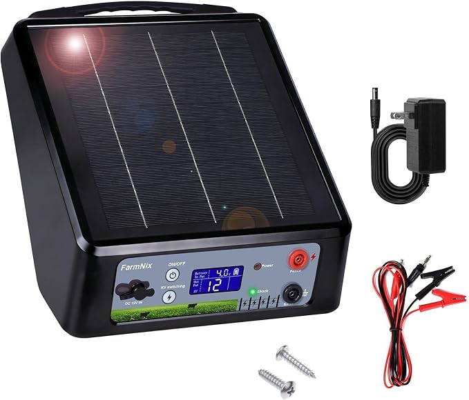 20 Miles Solar Electric Fence Charger, Adjustable Output Voltage: 6/8/10/12kV by LEOMAUNYX