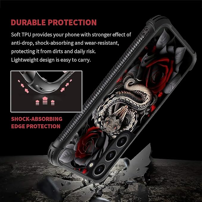 for Samsung Galaxy S23 Plus Case, Entwined Rose Snake Pattern Graphic Design - Image 2